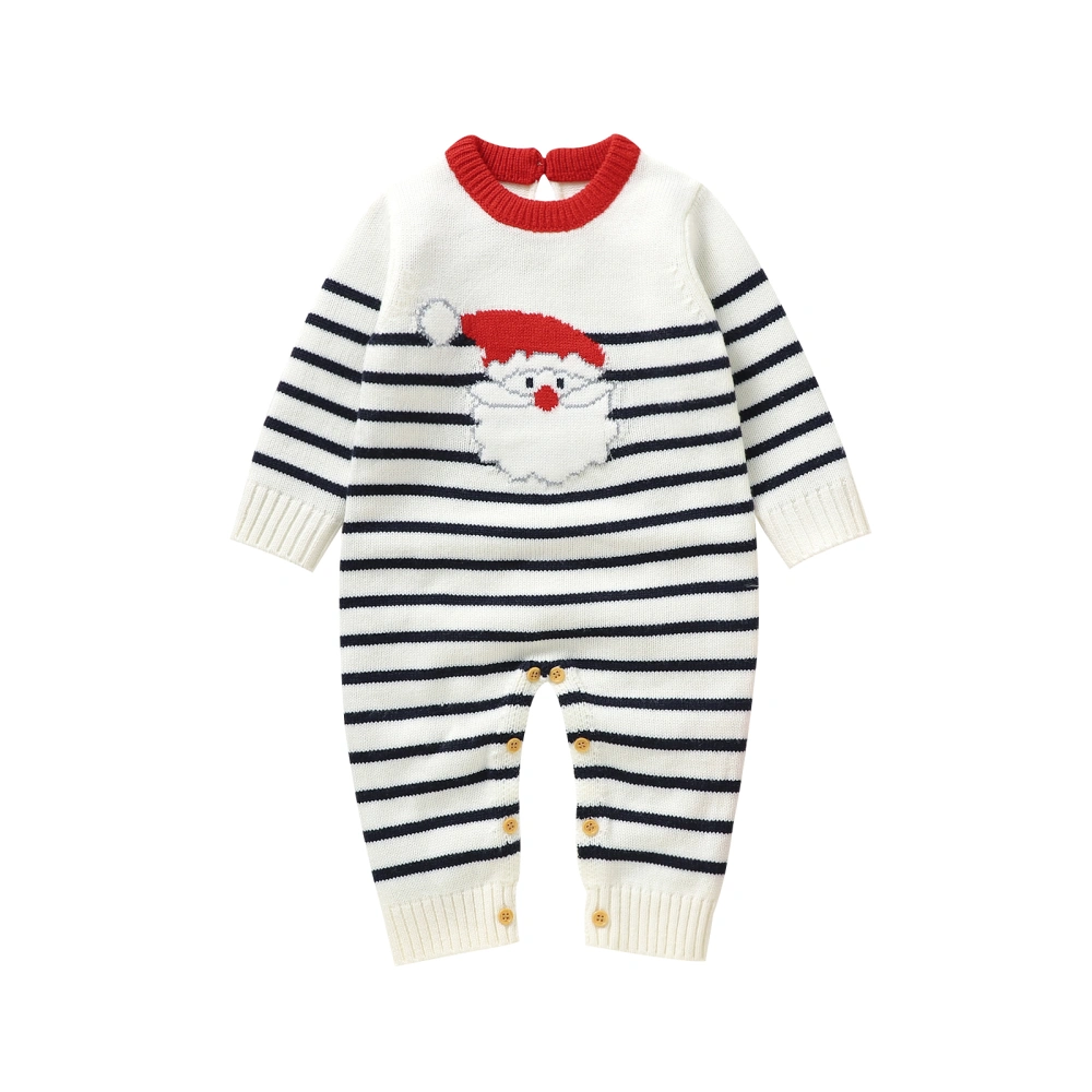 Baby Christmas Romper Striped Long Sleeve Santa Print Jumpsuit