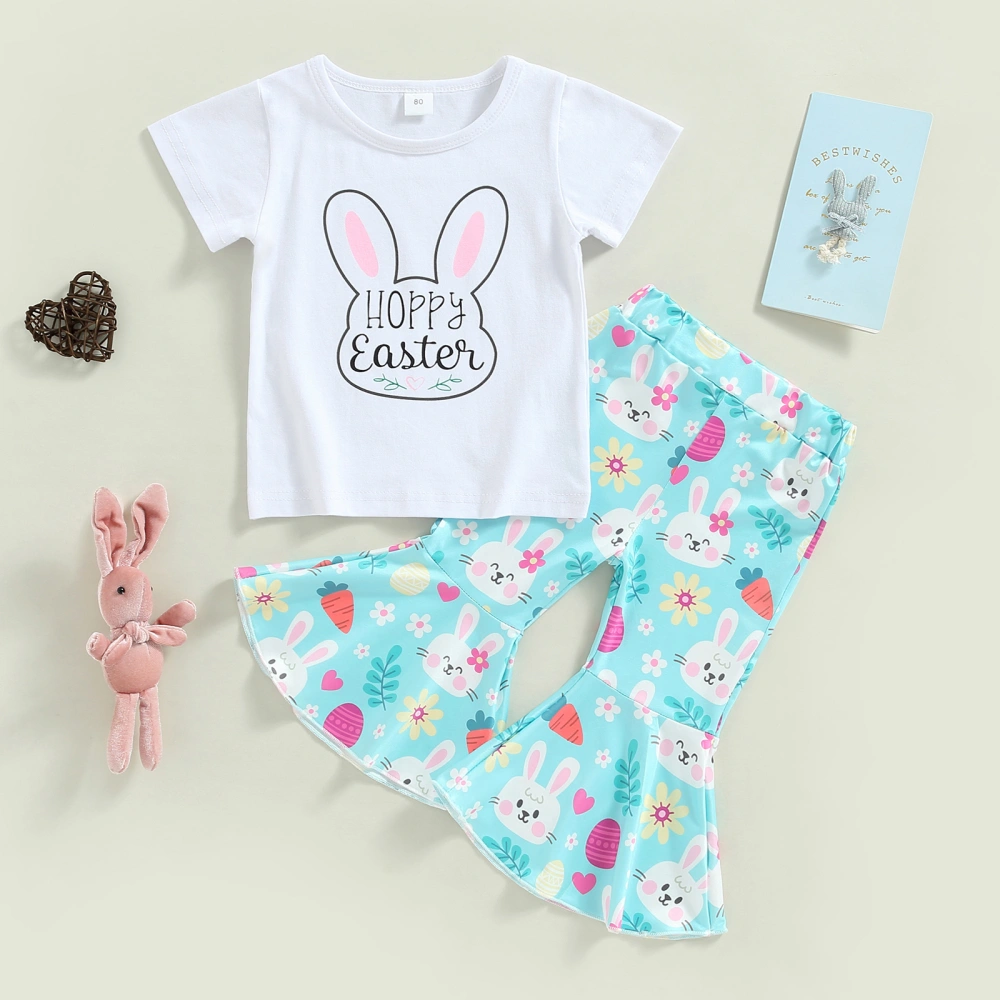 Easter Kids Girls Summer Outfits Rabbit Print T-shirt and Flare Pants