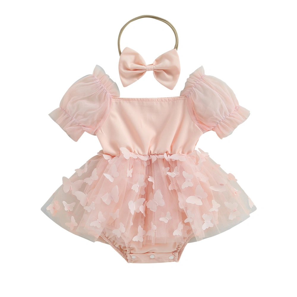 Infant Baby Girls Romper Butterfly Pattern Bodysuits with Headband