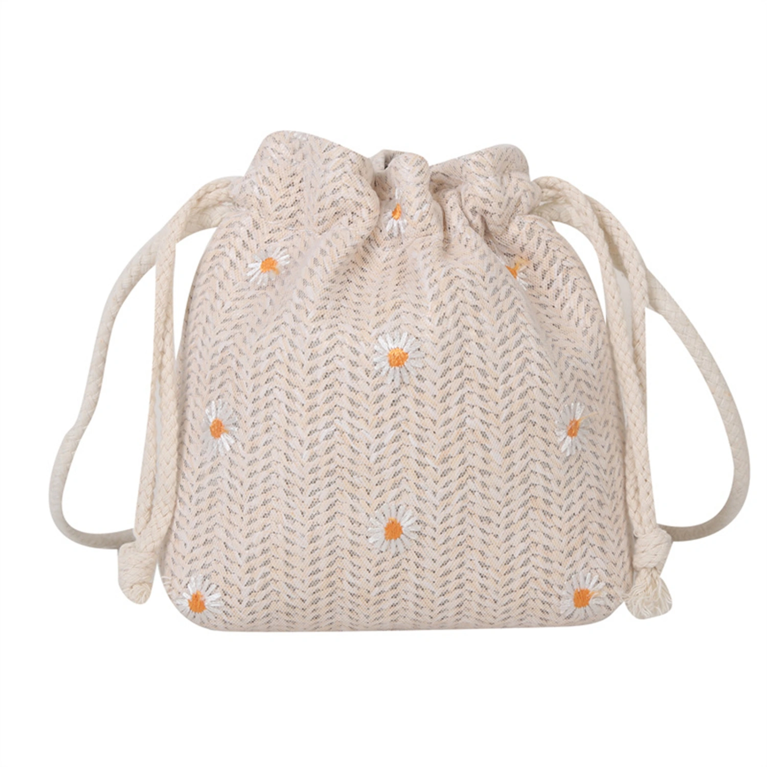Women Straw Woven Shoulder Bag Drawstring Flower Crossbody Bag
