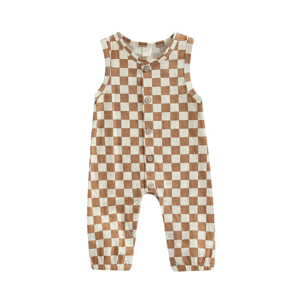 Baby Summer Romper, Sleeveless Plaid Patterns Grew Button-Down Romper