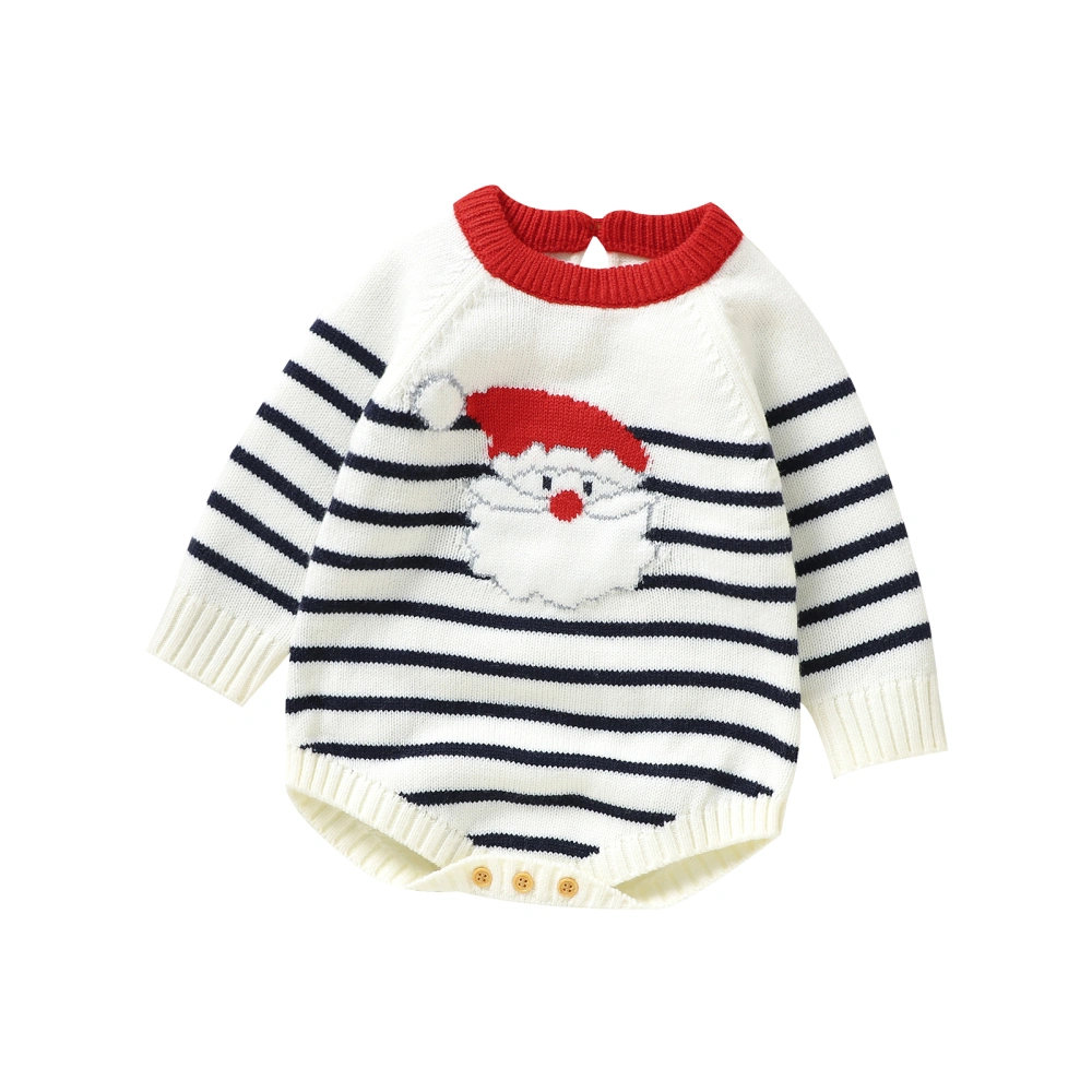 Baby Christmas Romper Striped Long Sleeve Crew Neck Santa Bodysuit