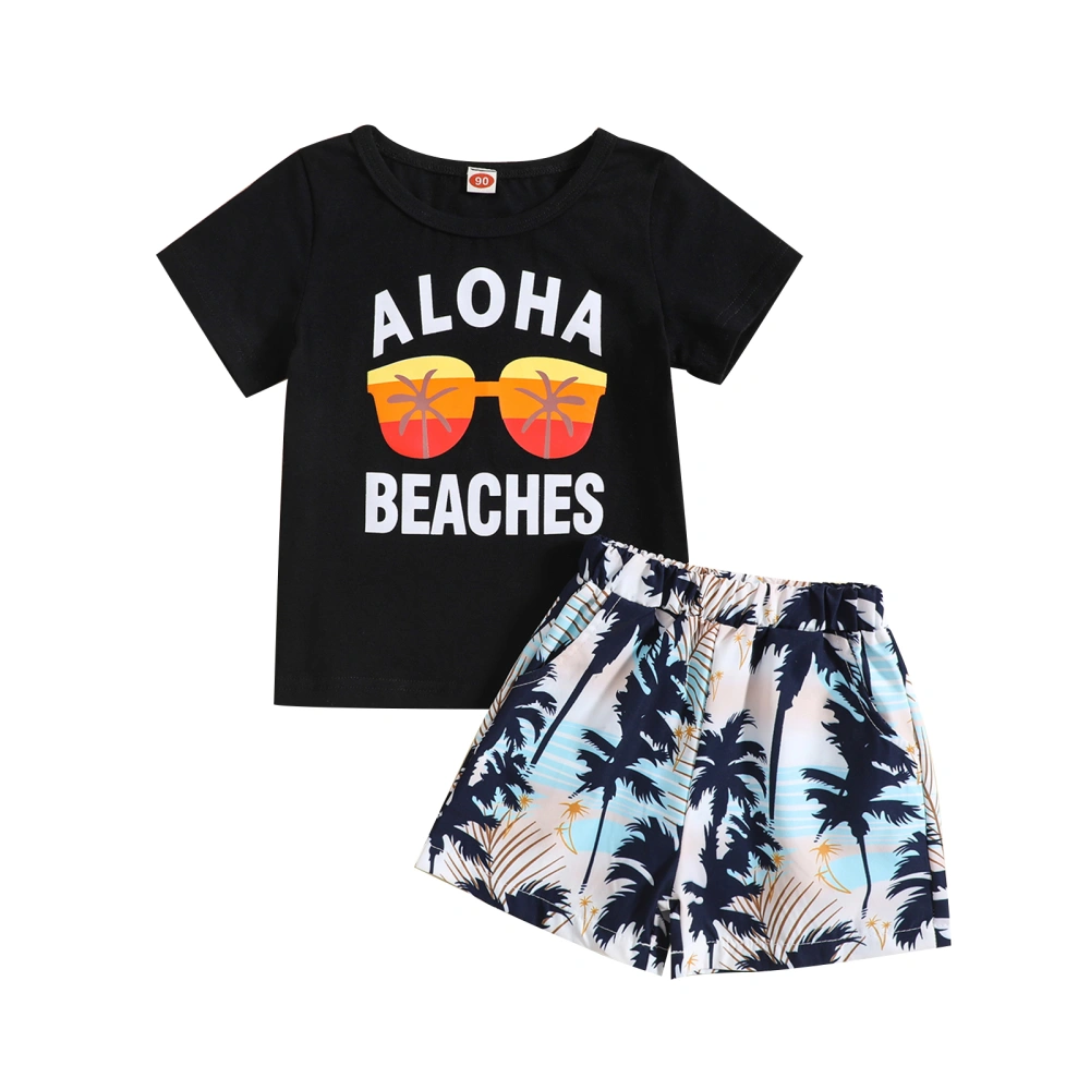 Kids Boys Summer Outfits Glasses Print T-Shirt and Coconut Tree Shorts