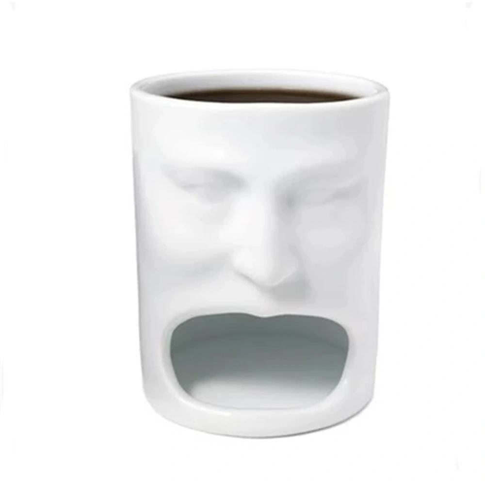 Ceramic Coffee Mug, Funny Face Tea Cup with Cookie Pocket Drinkware