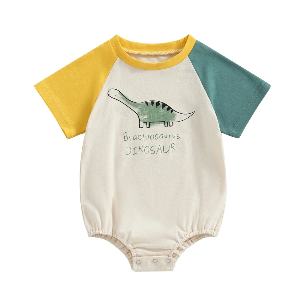 Boys Crewneck Letter Dinosaur Print Playsuit Contrast Color Jumpsuit