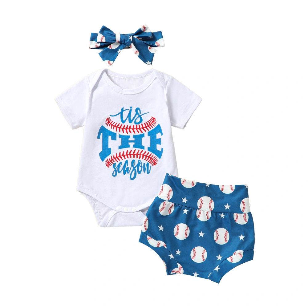 Baby Girls Shorts Set, Letters Romper Baseball Print Shorts Hairband