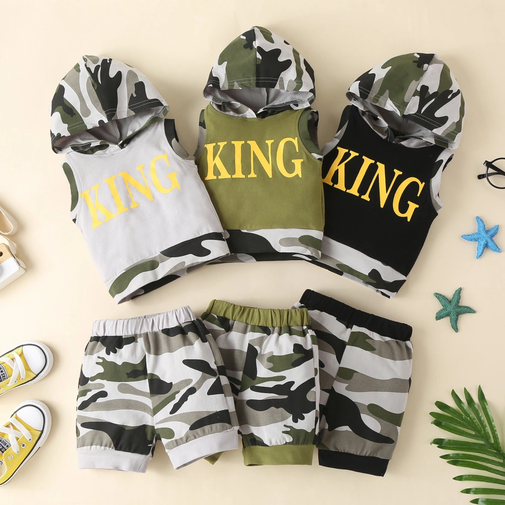 Kids Fashion 2-piece Outfit Set Camouflage Hooded Tops+Shorts Set