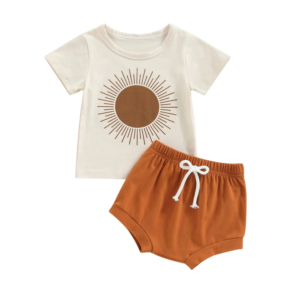 Baby Boys Short Set, Short Sleeve Sun Print T-shirt with Shorts