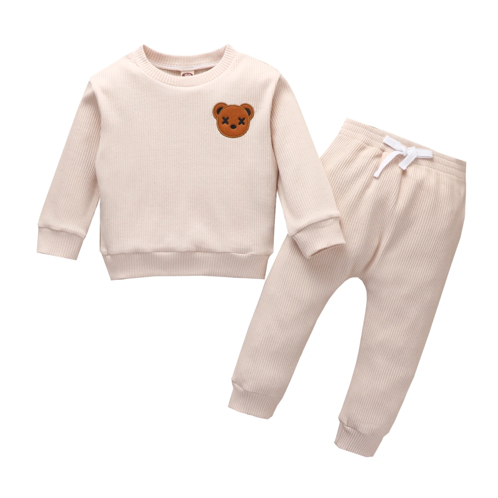 Little Boy Clothes Set Embroidered Bear Patch Pullover Tops Long Pants