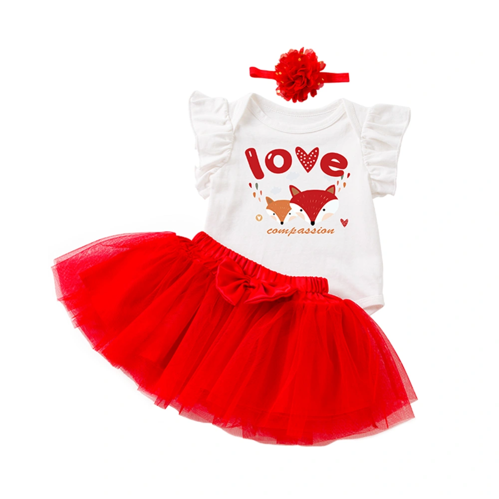 Baby Girl Flying Sleeve Letter Print Romper + Tulle Skirt + Headband