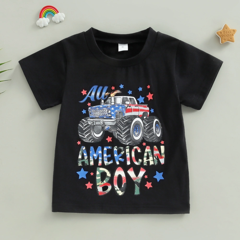 Kids Boys T-shirt, Short Sleeve Crew Neck Letters Print Summer Tops