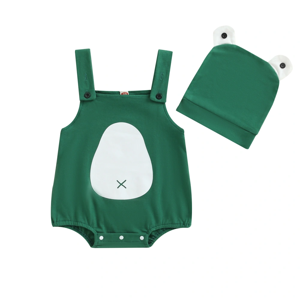 Baby Summer Outfit, Sleeveless Overalls with Frog Hat 2-piece Outfit