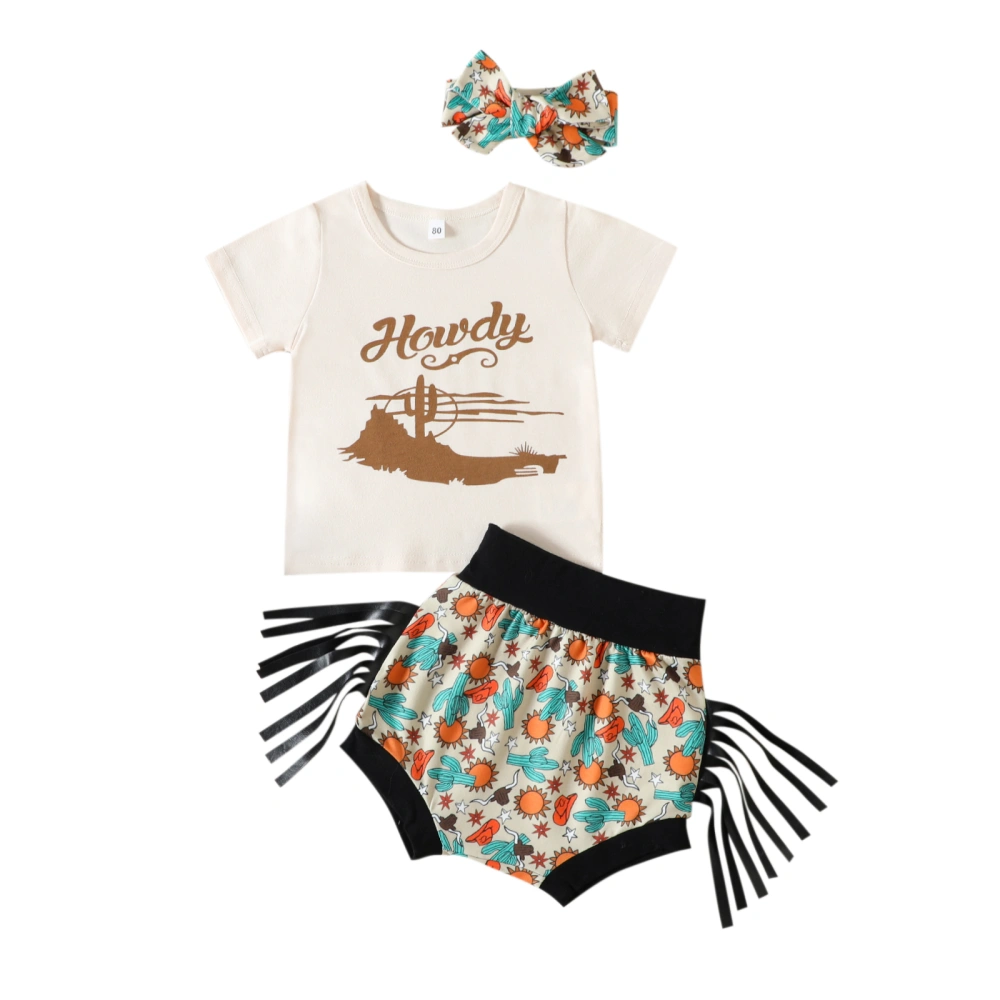 Baby Girls Shorts Set Letters T-shirt + Cactus Print Shorts + Hairband