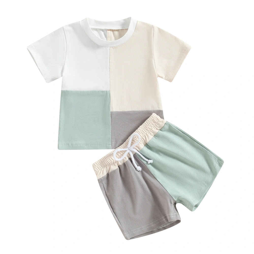 Baby 2Pcs Summer Outfits, Contrast Color Patchwork Tops + Shorts Set