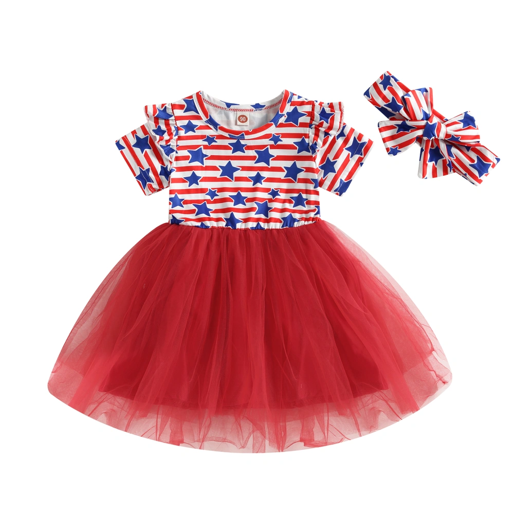 Little Girls Fourth of July Outfits, Tulle Dress with Headband Set