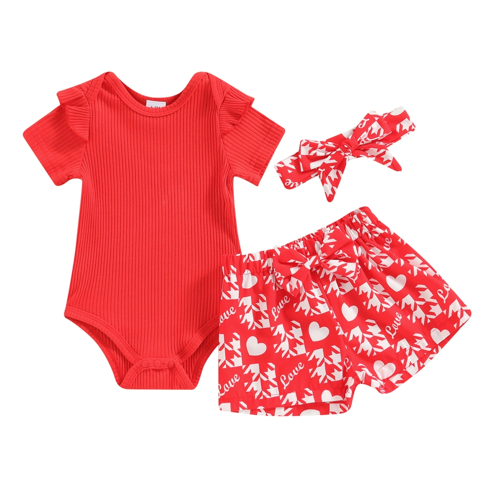 Valentine's Day Baby Clothes Romper Heart Print Shorts Headband