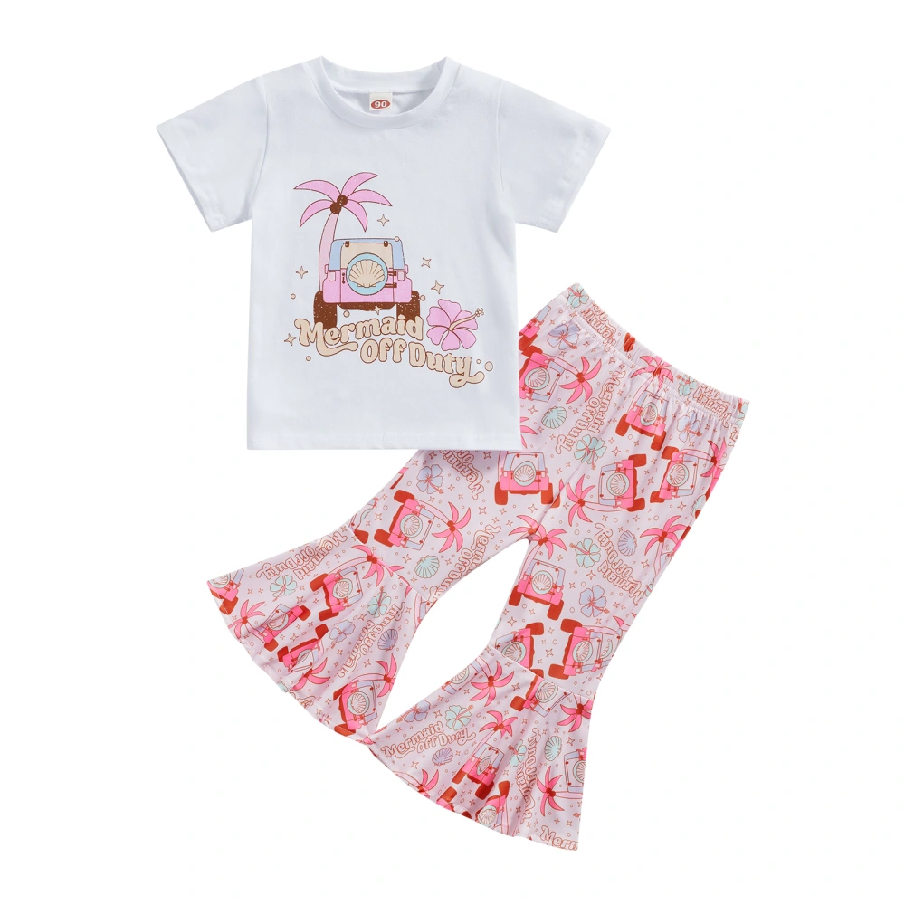 Toddler Girl Summer Outfits, Cartoon Print T-shirts + Flare Pants Set