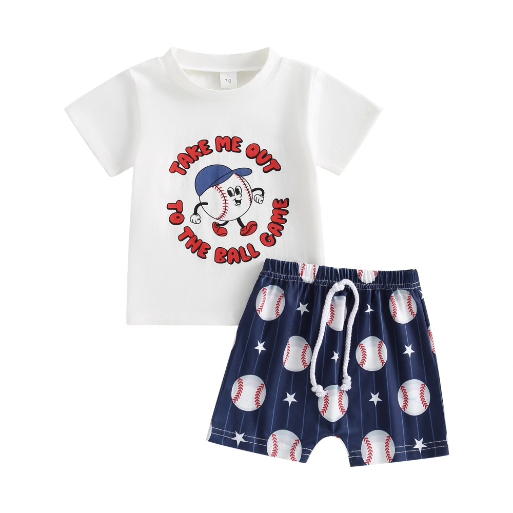 Toddler Boys Short Sleeve Letter Print Tops + Baseball Print Shorts