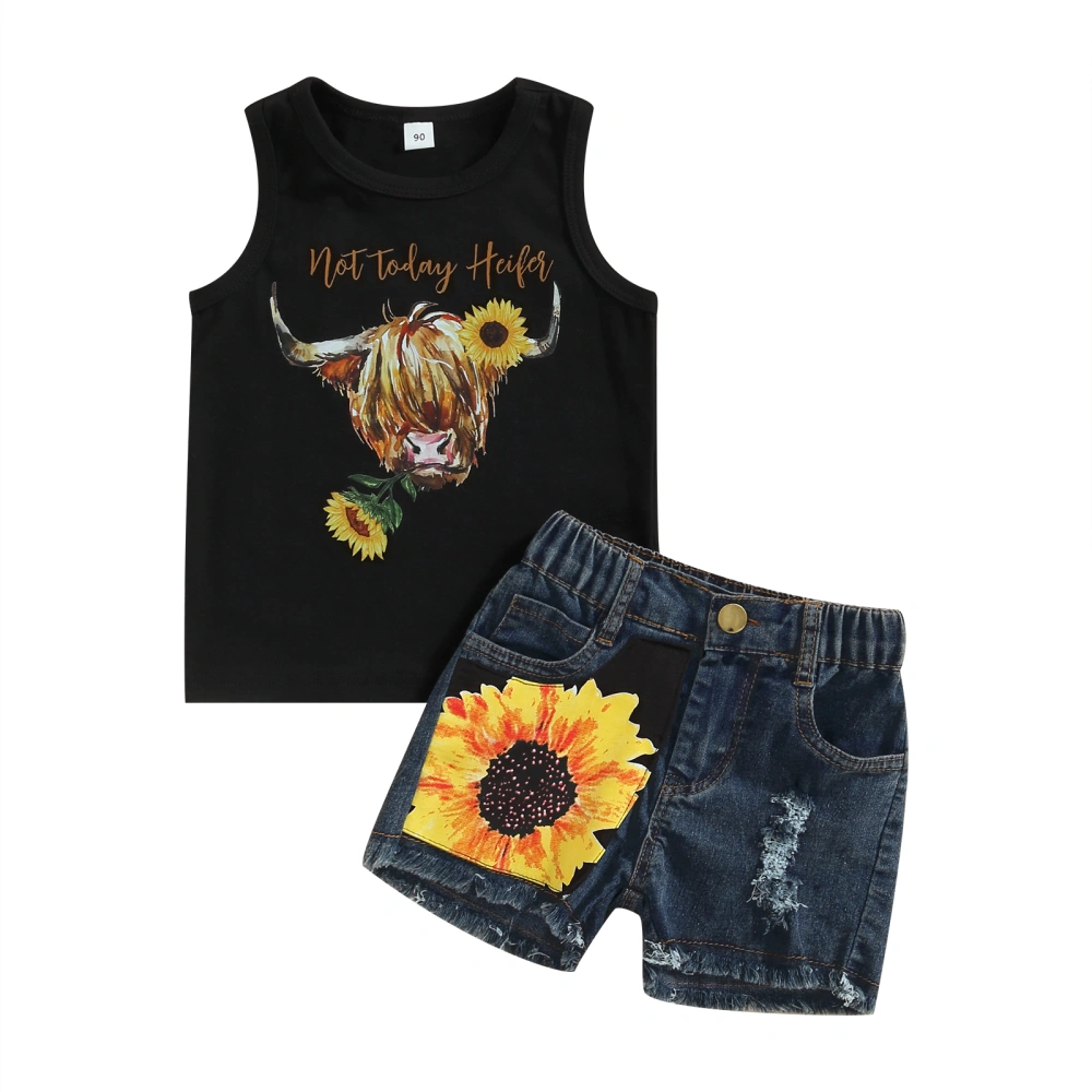 Kids Girls Summer Outfit Tank Tops and Ripped Denim Shorts Set