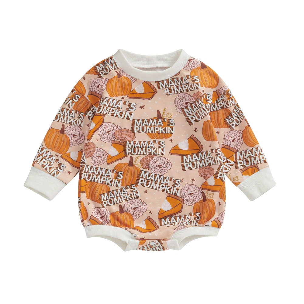 Halloween Baby Girls Romper, Long Sleeve Pumpkin Print Bodysuit