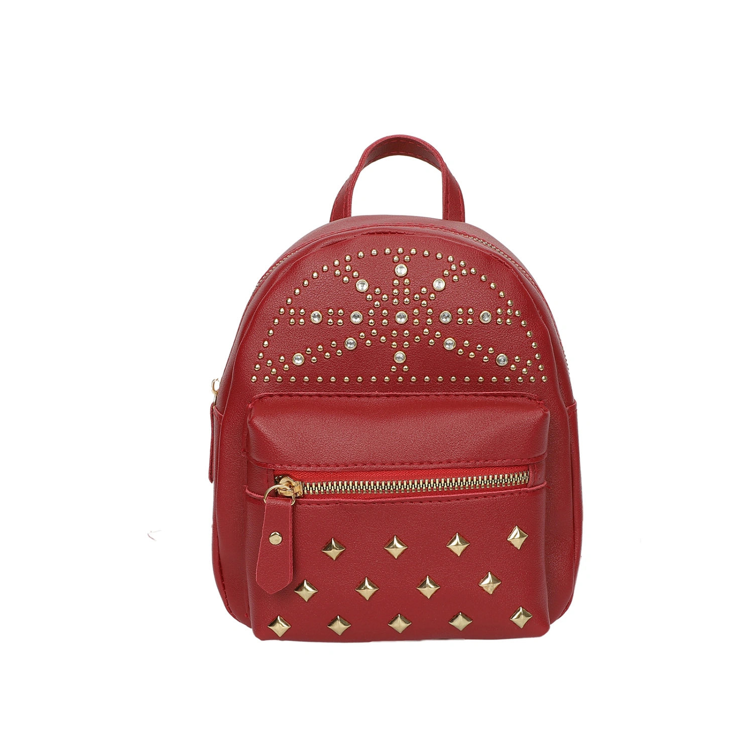 Girls Zipper Backpack, Solid Color Rivet Decoration Casual Bag