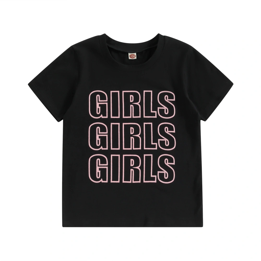 Toddler Girls Summer Black Short Sleeve O Neck Letter Print T-shirt