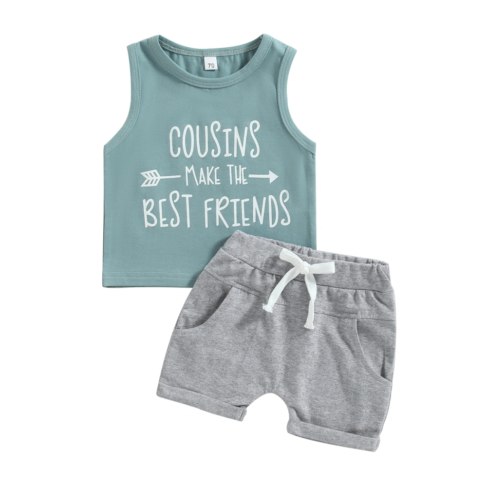 Baby Boy Summer Outfits, Letter Tank Tops + Rolled Cuff Shorts Set