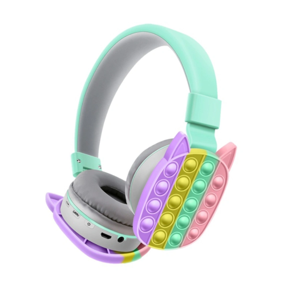 Kid Over-Ear Headphones Rainbow Color Cartoon Cat Ear Gaming Headset