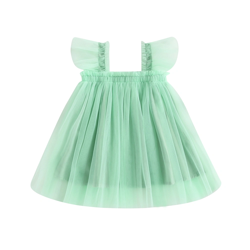 Baby Kids Girl’s Tulle Dress, Fly Sleeve Solid Color Summer Dress