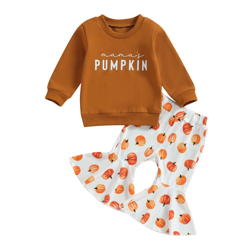 Toddler Girls Fall Outfits Letter Print Sweatshirts Pumpkin Pants