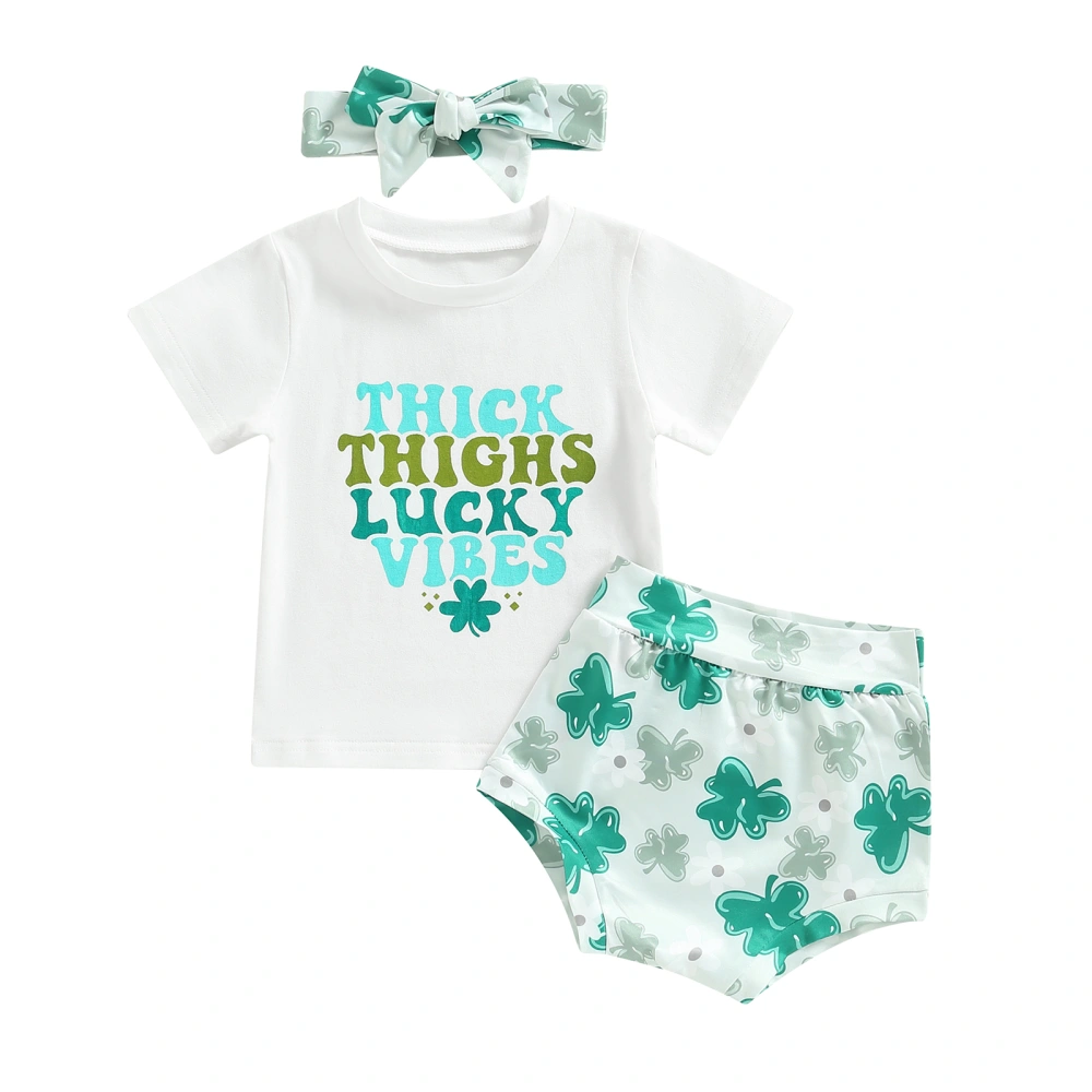 Baby Girl Clothes Suits T-Shirts Green Clover Print Shorts Headband