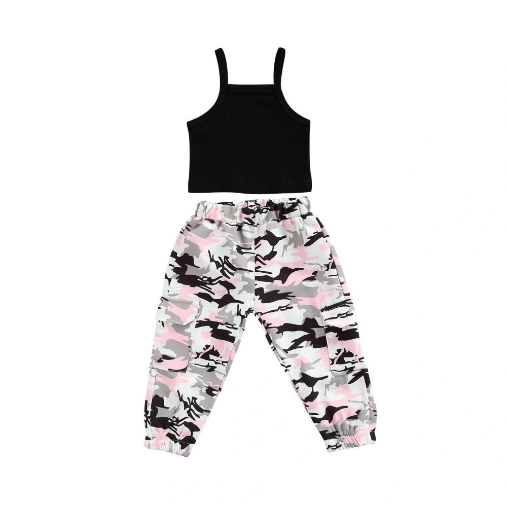 Girls Clothes Set, Boat Neck Camisole and Camouflage Print Pants