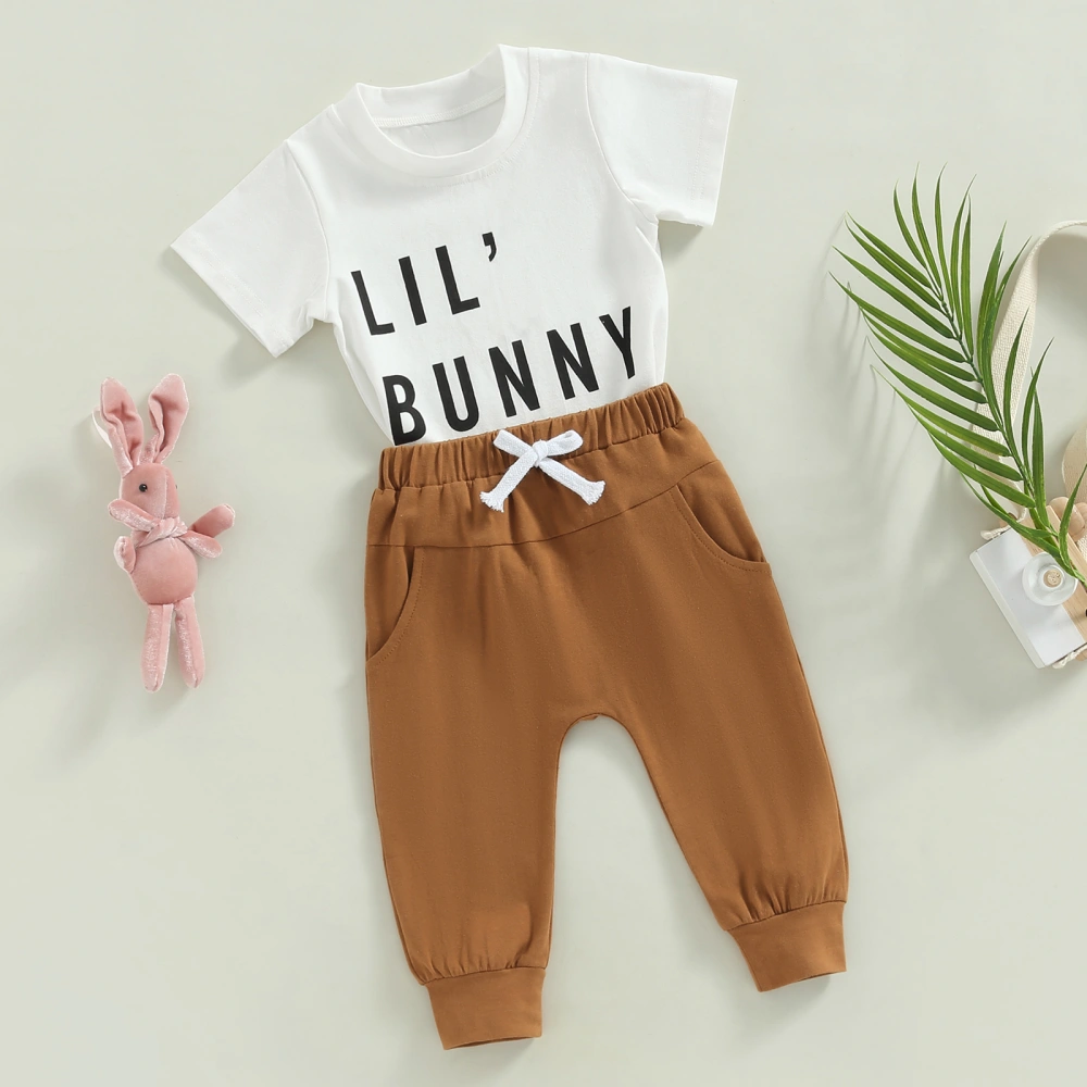 Toddler Boy Letter Print Short Sleeve T-Shirt + Solid Color Pants