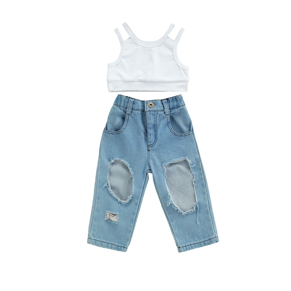 Baby Camisole + Ripped Jeans, High-waisted Type Casual Clothing