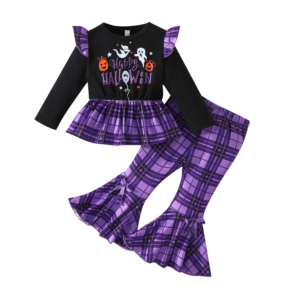 Baby Girl Halloween Outfits Long Sleeve Tops + Plaid Flare Pants