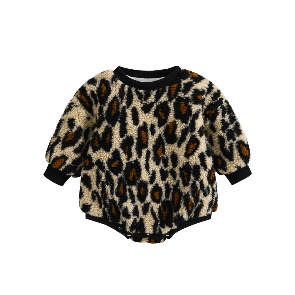 Baby Girls Fleece Sweatshirts Rompers Leopard Print Toddler Bodysuits