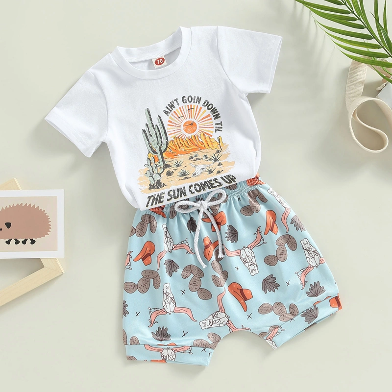 Baby Girls Summer Outfit Cactus Print T-shirt and Elastic Shorts Set