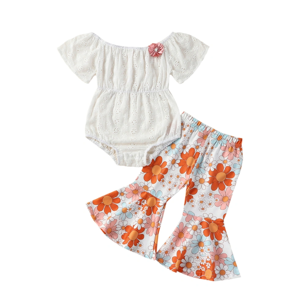 Baby Girls Summer Outfit Short Sleeve Romper and Floral Flared Pants