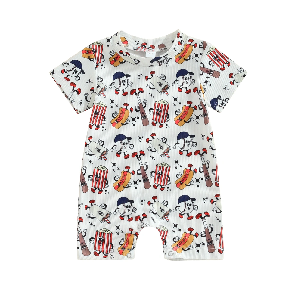 Baby Boys Summer Short Sleeve O Neck Baseball Print Casual Jumpsuit