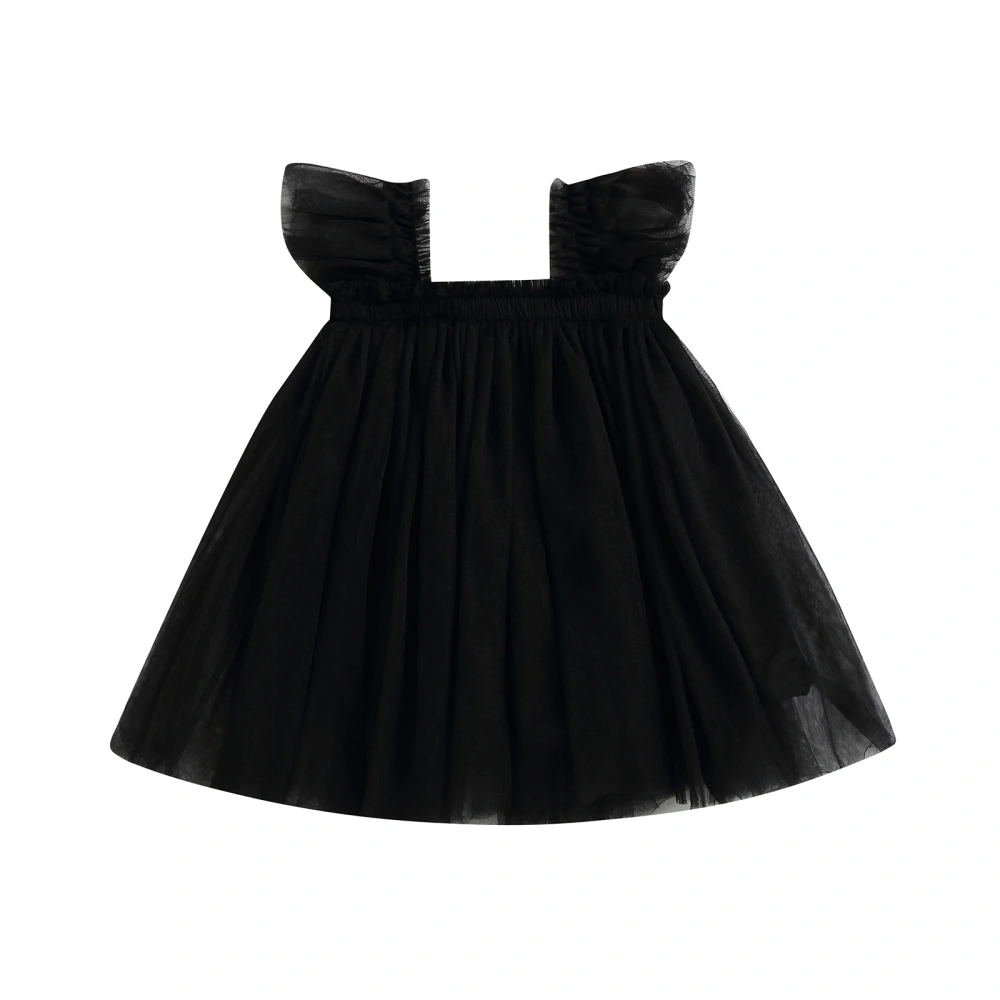 Kids Girls Dress Fly Sleeve Solid Color Layered Tulle Tutu Dress