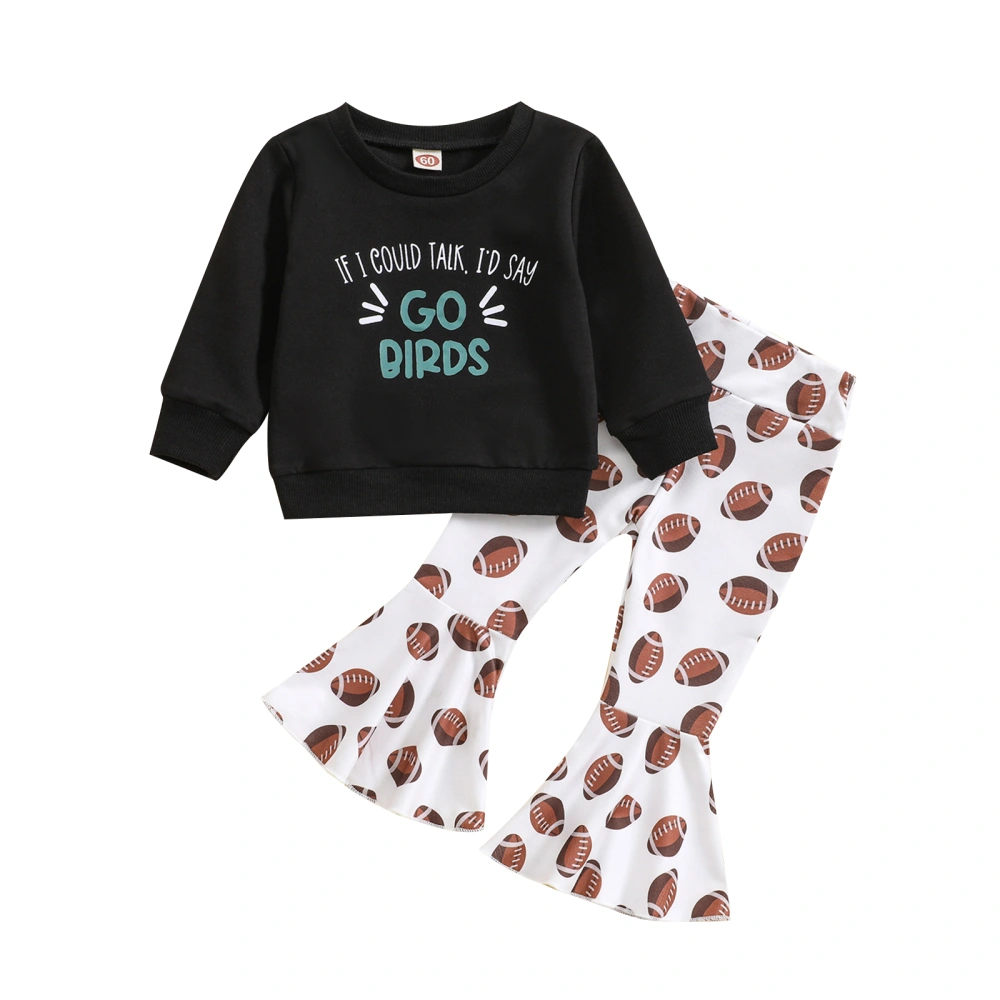 Girls 2 Piece Outfits Letter Print Sweatshirt and Rugby Flare Pants 