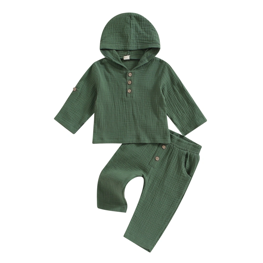 Toddler Boy Long Sleeve Button Hooded Tops and Elastic Band Pants Sets