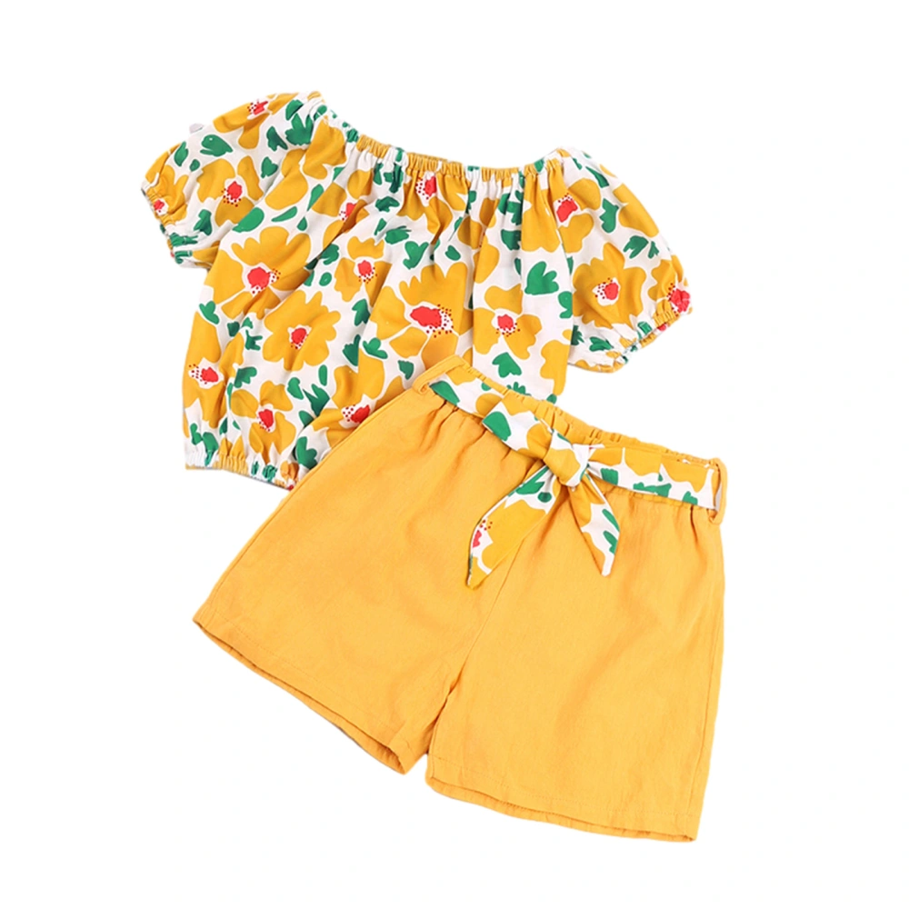 Girl’s Flower Short Sleeve T-shirt and Solid Color Shorts Set