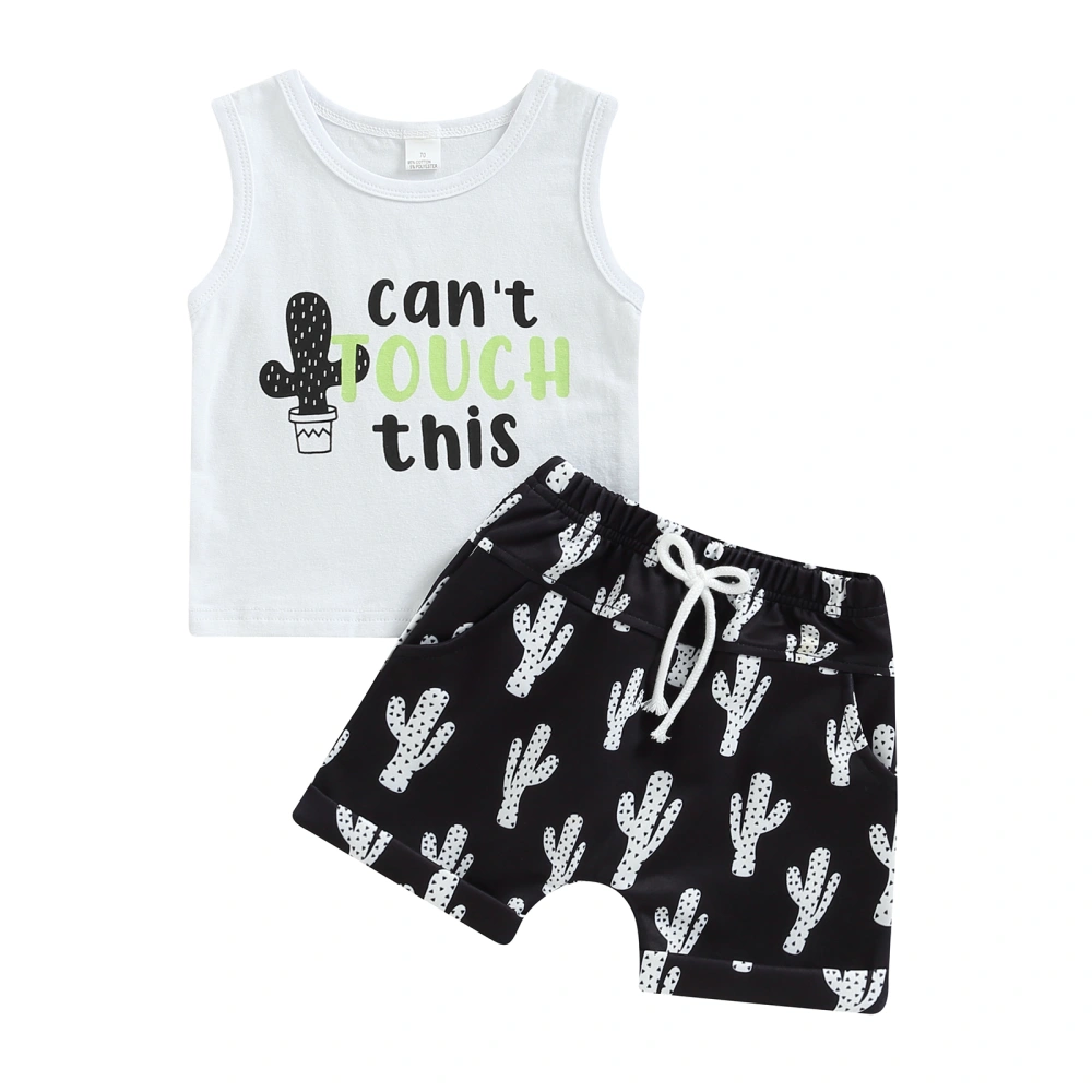 Toddler Boys Round Collar Cactus Letters Print Vest Drawstring Shorts 