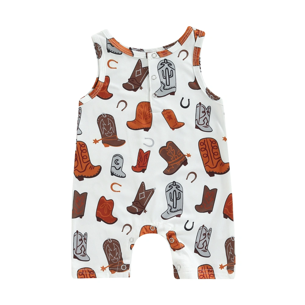 Baby Summer Sleeveless O Neck Avocado/Boots Print Button Jumpsuit