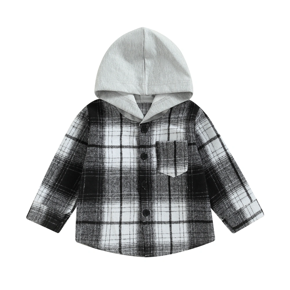 Toddler Baby Hooded Plaid Shirt, Long Sleeve Button Down Fall Jacket