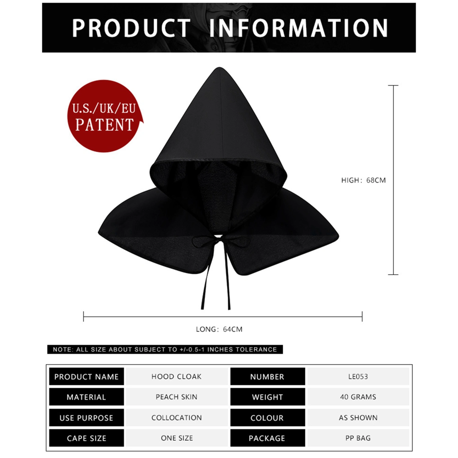 Halloween Hood Cloak with Bandage, Vintage Fancy Cosplay Costume