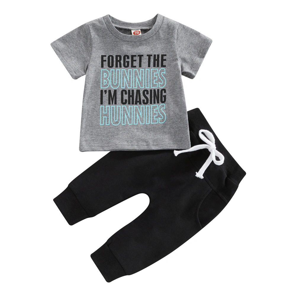 Toddler Boys Short Sleeve Letter Print Tops + Black Drawstring Pants