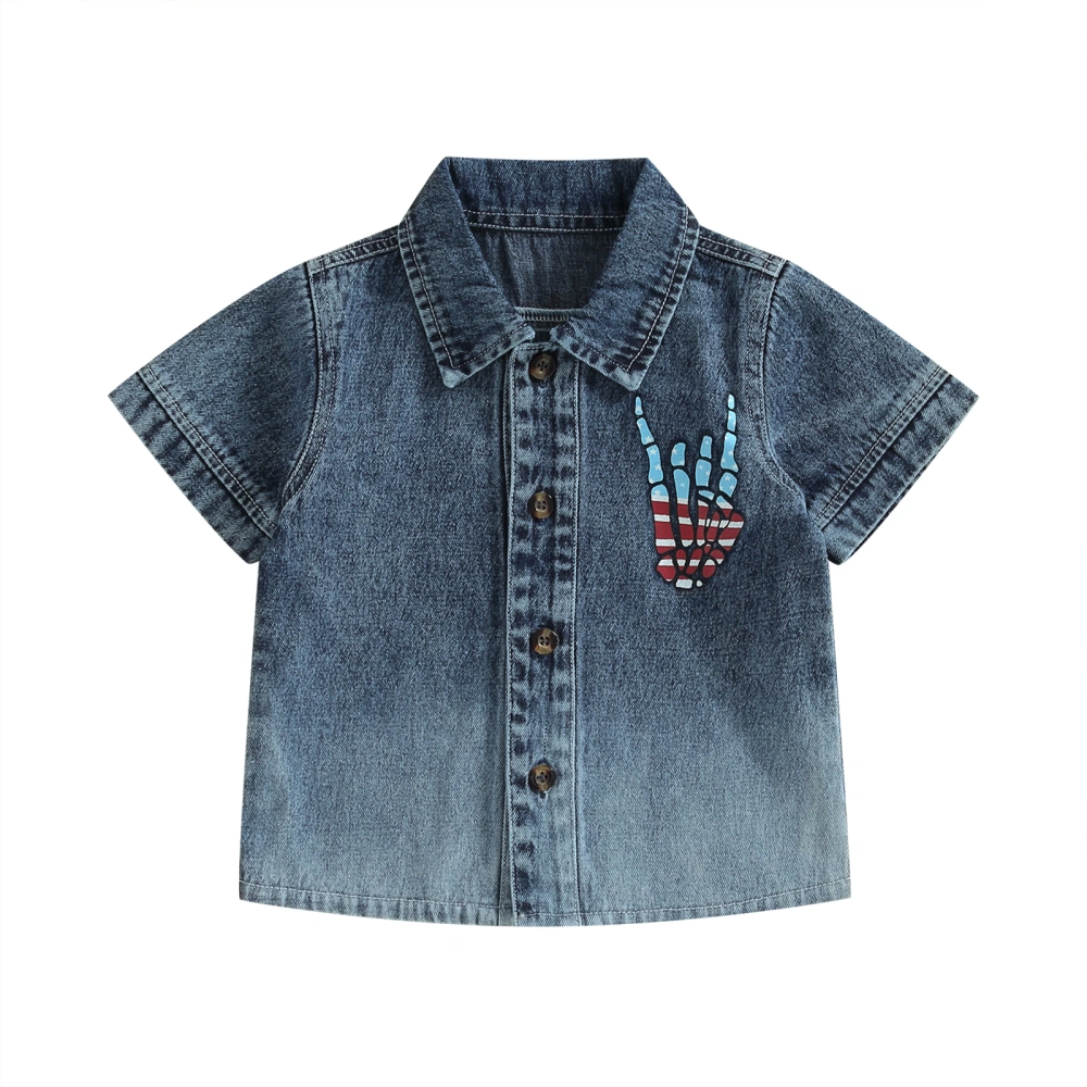 Kids Boys Girls Shirt, Short Sleeve Button-down Hand Print Summer Tops