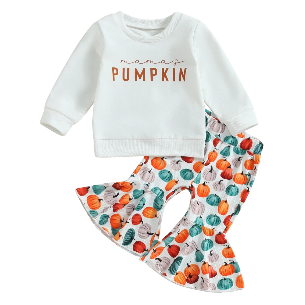 Baby Girl Thanksgiving Outfits Sweatshirt + Pumpkin Flare Pants Set